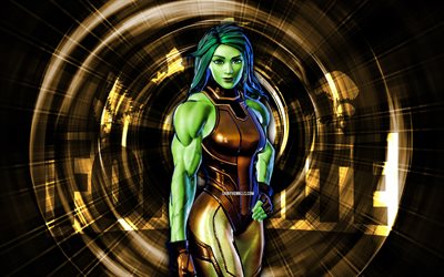 feuille d'or she-hulk, 4k, brun abstrait, fortnite, rayons abstraits, feuille d'or she-hulk skin, fortnite feuille d'or she-hulk skin, fortnite personnages, feuille d'or she-hulk fortnite