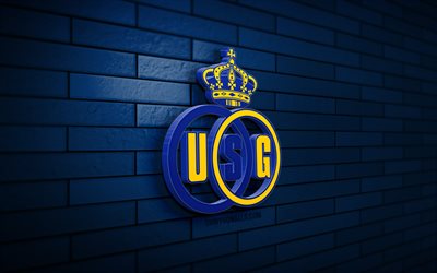 royale union sg 3d-logo, 4k, blaue ziegelwand, jupiler pro league, fußball, belgischer fußballverein, royale union sg-logo, royale union sg-emblem, royale union sg, sportlogo, royale union fc