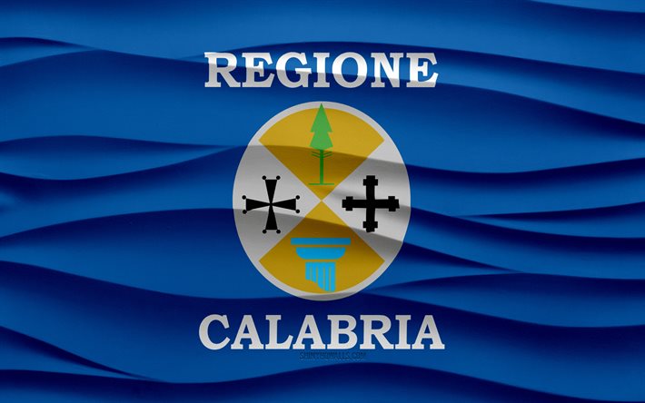 4k, Flag of Calabria, 3d waves plaster background, Calabria flag, 3d waves texture, Italian national symbols, Day of Calabria, regions of Italy, 3d Calabria flag, Calabria, USA