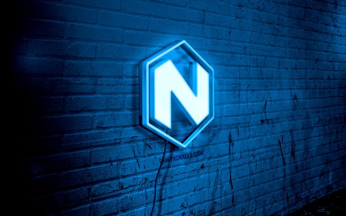 logotipo de neón de nikola, 4k, pared de ladrillo azul, arte grunge, creativo, marcas de automóviles, logotipo en el cable, logotipo rojo de nikola, logotipo de nikola, obras de arte, nikola