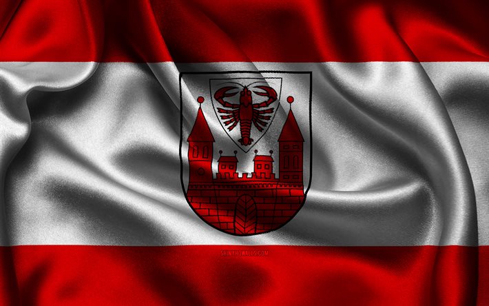 Cottbus flag, 4K, German cities, satin flags, Day of Cottbus, flag of Cottbus, wavy satin flags, cities of Germany, Cottbus, Germany