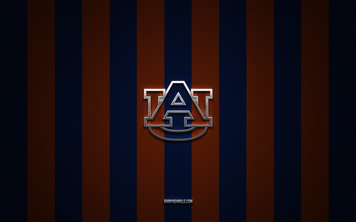 オーバーン タイガースのロゴ, アメリカン フットボール チーム, ncaa, 青オレンジ色の炭素の背景, オーバーンタイガースのエンブレム, フットボール, オーバーン タイガース, アメリカ合衆国, オーバーン タイガース シルバー メタル ロゴ