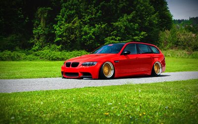BMW M3 Touring, lowriders, 2010 cars, e91, tuning, BMW M3 E91, Red BMW M3 Touring, 2010 BMW M3 Touring, BMW E91, german cars, BMW, HDR