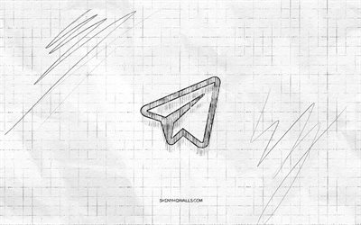 Telegram sketch logo, 4K, checkered paper background, Telegram black logo, social networks, logo sketches, Telegram logo, pencil drawing, Telegram