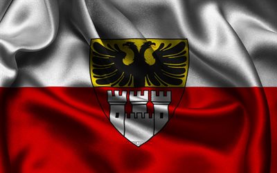 bandera de duisburg, 4k, ciudades alemanas, banderas satinadas, día de duisburg, banderas onduladas de satén, ciudades de alemania, duisburg, alemania