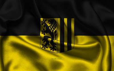 bandera de dresden, 4k, ciudades alemanas, banderas satinadas, día de dresden, banderas satinadas onduladas, ciudades de alemania, dresden, alemania