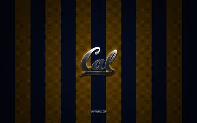 カリフォルニア ゴールデン ベアーズのロゴ, アメリカン フットボール チーム, ncaa, 青黄色の炭素の背景, カリフォルニア ゴールデン ベアーズのエンブレム, フットボール, カリフォルニア ゴールデン ベアーズ, アメリカ合衆国, カリフォルニア ゴールデン ベアーズのシルバー メタルのロゴ