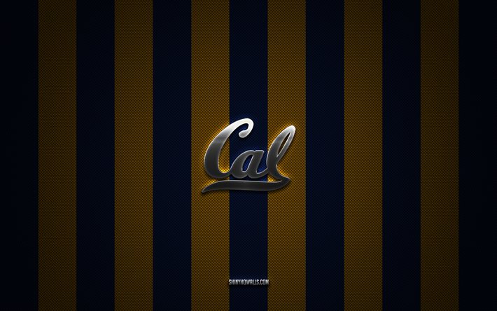 california golden bears logotipo, time de futebol americano, ncaa, azul amarelo carbono de fundo, california golden bears emblema, futebol, california golden bears, eua, california golden bears prata logotipo de metal