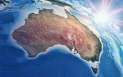 استراليا من الفضاء, 4k, القارة, خريطة المناظر الطبيعية في أستراليا, عرض الفضاء, أستراليا الخريطة الجغرافية, أستراليا 3d
