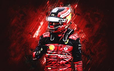 Carlos Sainz, Scuderia Ferrari, Formula 1, red stone background, F1, Spanish driver, Ferrari