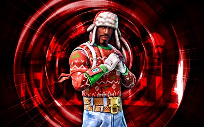 yuletide ranger, 4k, sfondo astratto rosso, fortnite, raggi astratti, yuletide ranger skin, fortnite yuletide ranger skin, personaggi fortnite, yuletide ranger fortnite