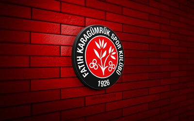 Fatih Karagumruk 3D logo, 4K, red brickwall, Super Lig, soccer, turkish football club, Fatih Karagumruk logo, Fatih Karagumruk emblem, football, Fatih Karagumruk, sports logo, Fatih Karagumruk FC