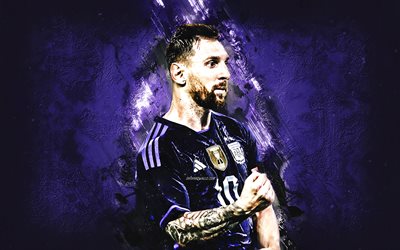 Lionel Messi, Argentina national football team, Argentina football player, purple stone background, Argentina, football, Leo Messi, world football star, goal