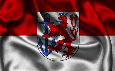 bandera de düsseldorf, 4k, ciudades alemanas, banderas satinadas, día de düsseldorf, banderas onduladas de satén, ciudades de alemania, düsseldorf, alemania