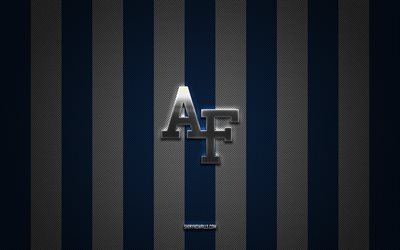 Air Force Falcons logo, American football team, NCAA, blue white carbon background, Air Force Falcons emblem, football, Air Force Falcons, USA, Air Force Falcons silver metal logo