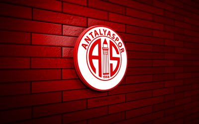 Antalyaspor 3D logo, 4K, red brickwall, Super Lig, soccer, turkish football club, Antalyaspor logo, Antalyaspor emblem, football, Antalyaspor, sports logo, Antalyaspor FC