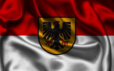 bandiera di dortmund, 4k, città tedesche, bandiere di raso, giorno di dortmund, bandiere di raso ondulate, città della germania, dortmund, germania