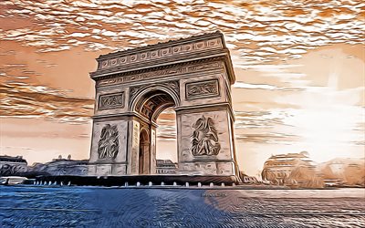 4k, Arc de Triomphe, Paris, vector art, French Revolutionary and Napoleonic Wars, Arc de Triomphe drawings, France, Paris landmark, Paris drawings