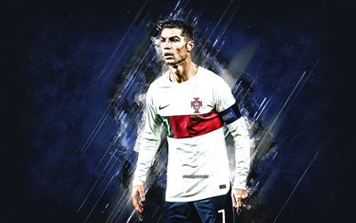 cristiano ronaldo, portekiz milli futbol takımı, portekizli futbolcu, beyaz üniforma, portekiz, dünya futbol yıldızı, uefa uluslar ligi, mavi taş, arka plan, futbol