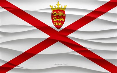 4k, Flag of Jersey, 3d waves plaster background, Jersey flag, 3d waves texture, Jersey national symbols, Day of Jersey, Europe, 3d Jersey flag, Jersey