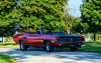 Ford Torino GT Convertible, 4k, muscle cars, 1970 cars, HDR, red cabriolet, retro cars, 1970 Ford Torino GT Convertible, american cars, Ford