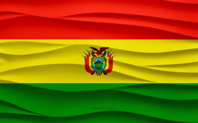 4k, Flag of Bolivia, 3d waves plaster background, Bolivia flag, 3d waves texture, Bolivia national symbols, Day of Bolivia, South America countries, 3d Bolivia flag, Bolivia, South America, Bolivian flag