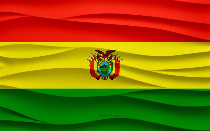 4k, Flag of Bolivia, 3d waves plaster background, Bolivia flag, 3d waves texture, Bolivia national symbols, Day of Bolivia, South America countries, 3d Bolivia flag, Bolivia, South America, Bolivian flag