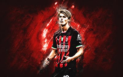 Charles De Ketelaere, AC Milan, Belgian football player, portrait, red stone background, Serie A, Italy, football, De Ketelaere Milan