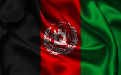 drapeau de l afghanistan, 4k, les pays asiatiques, les drapeaux de satin, le drapeau de l afghanistan, le jour de l afghanistan, les drapeaux de satin ondulés, le drapeau afghan, les symboles nationaux afghans, l asie, l afghanistan