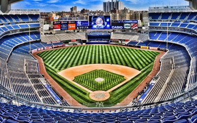 yankee stadium, vista aérea, estádio de beisebol, major league baseball, new york yankees estádio, o bronx, nova york, eua, new york yankees, beisebol