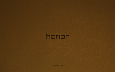 logotipo de honra, 4k, logotipos de computador, honra emblema, textura de pedra marrom, honra, marcas de tecnologia, sinal de honra, pedra marrom de fundo