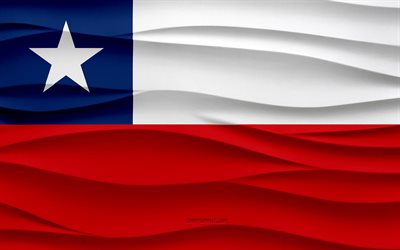 4k, チリの国旗, 3 d 波石膏背景, 3 d 波テクスチャ, チリの国のシンボル, チリの日, 南米諸国, 3 d のボリビアの旗, チリ, 南アメリカ, チリの旗