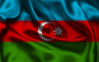 アゼルバイジャンの旗, 4k, アジア諸国, サテンフラグ, アゼルバイジャンの日, 波状のサテンの旗, アゼルバイジャンの国のシンボル, アジア, アゼルバイジャン