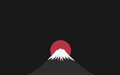 luna roja, montañas, fondos grises, mínimo, montañas minimalismo, luna, creativo