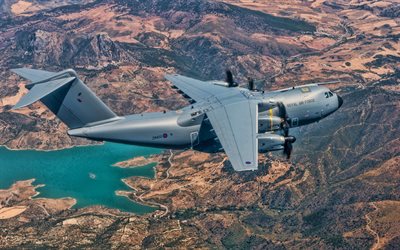 Airbus A400M, military transport aircraft, RAF, military aircraft, Royal Air Force, United Kingdom, A400M in the sky, Airbus