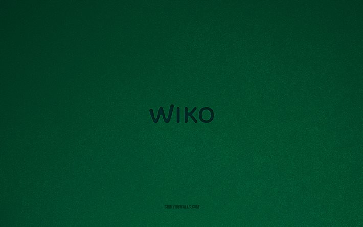 ウィコのロゴ, 4k, コンピュータのロゴ, ウィコのエンブレム, 緑の石のテクスチャ, ウィコ, テクノロジーブランド, ウィコサイン, 緑の石の背景