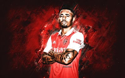 Gabriel Jesus, Arsenal FC, brazilian football player, portrait, red stone background, Premier League, England, football, Gabriel Jesus Arsenal