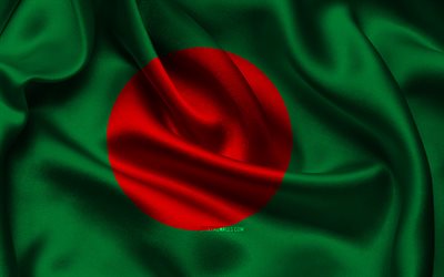 drapeau du bangladesh, 4k, les pays d asie, les drapeaux de satin, le drapeau du bangladesh, le jour du bangladesh, les drapeaux de satin ondulés, les symboles nationaux du bangladesh, l asie, le bangladesh