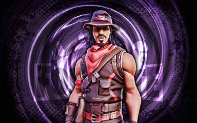 4k, Desperado, Fortnite, purple grunge spiral background, Fortnite Desperado Skin, Desperado Fortnite character, Desperado Fortnite, Fortnite characters, grunge art, Desperado Skin