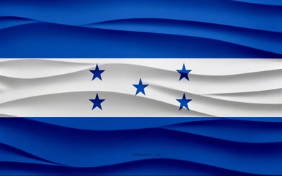 4k, Flag of Honduras, 3d waves plaster background, Honduras flag, 3d waves texture, Honduras national symbols, Day of Honduras, North America countries, 3d Honduras flag, Honduras, North America