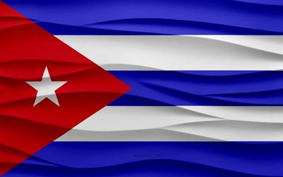 4k, キューバの国旗, 3 d 波石膏背景, キューバの旗, 3 d 波テクスチャ, キューバの国のシンボル, キューバの日, 北米諸国, 3 d のキューバの国旗, キューバ, 北米