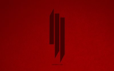 skrillex logotipo, 4k, logotipos de música, skrillex emblema, textura de pedra vermelha, skrillex, marcas de música, skrillex sinal, pedra vermelha de fundo, sonny john moore