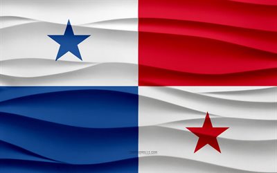 4k, Flag of Panama, 3d waves plaster background, Panama flag, 3d waves texture, Panama national symbols, Day of Panama, North America countries, 3d Panama flag, Panama, North America