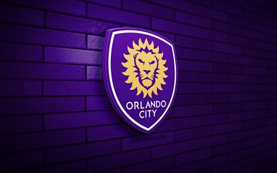 Orlando City SC 3D logo, 4K, violet brickwall, MLS, soccer, american soccer club, Orlando City SC logo, football, Orlando City SC, sports logo, Orlando City FC