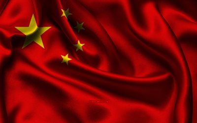 中国の旗, 4k, アジア諸国, サテンフラグ, 中国の日, 波状のサテンの旗, 中国の国のシンボル, アジア, 中国
