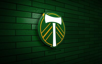 logotipo 3d de portland timbers, 4k, pared de ladrillo verde, mls, fútbol, club de fútbol americano, logotipo de portland timbers, portland timbers, logotipo deportivo, portland timbers fc