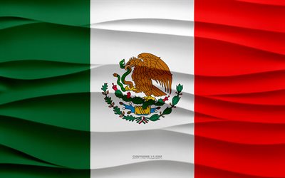 4k, علم المكسيك, 3d ، موجات ، جص ، الخلفية, 3d موجات الملمس, رموز المكسيك الوطنية, يوم المكسيك, دول أمريكا الشمالية, 3d، علم المكسيك, المكسيك, أمريكا الشمالية, العلم المكسيكي