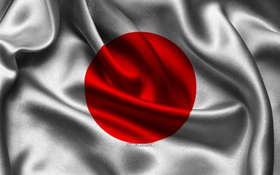 drapeau du japon, 4k, les pays d asie, les drapeaux de satin, le drapeau du japon, le jour du japon, les drapeaux de satin ondulés, le drapeau japonais, les symboles nationaux japonais, l asie, le japon