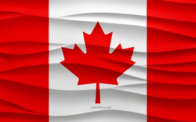 4k, Flag of Canada, 3d waves plaster background, Canada flag, 3d waves texture, Canada national symbols, Day of Canada, North America countries, 3d Canada flag, Canada, North America, Canadian flag