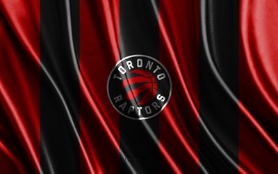 4k, Toronto Raptors, NBA, red black silk texture, Toronto Raptors flag, Canadian basketball team, basketball, silk flag, Toronto Raptors emblem, USA, Toronto Raptors badge